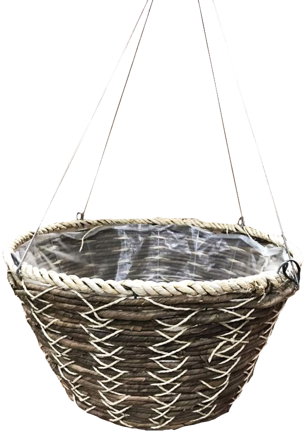 16 x 9 Inch Flat Bottom Basket Brown/White 4 Strand Hanger – 20 per case - Decorative Planters